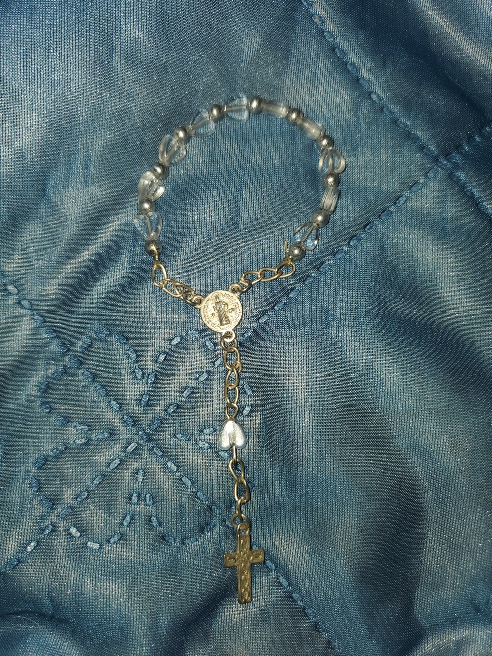 Delicate Silver-Tone Pocket Rosary with Clear Beads